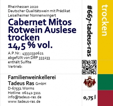 Cabernet Mitos Rotwein Auslese trocken 2020